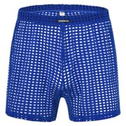 TANBOM Mens Long Leg Breathable Mesh Boxer Briefs Underwear, Blue, 1-Pack, XL