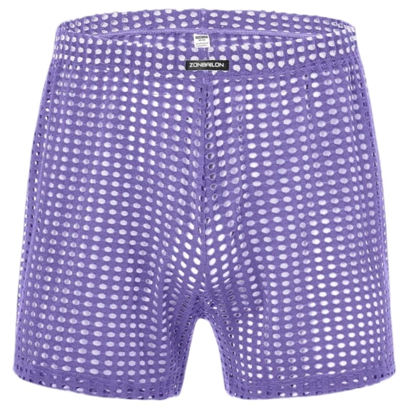 TANBOM Men's Long Leg Breathable Mesh Boxer Briefs Underwear, Purple, 1-Pack, S
