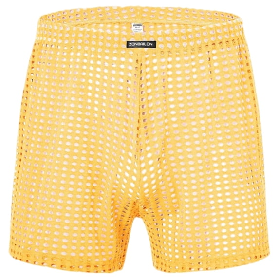 TANBOM Men's Long Leg Breathable Mesh Boxer Briefs Underwear, Yellow, 1-Pack, XL