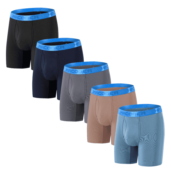 TANBOM Men's Long Leg Elastic Waistband Boxer Briefs Stretch Breathable Soft Tagless Underwear 5 Pack XL