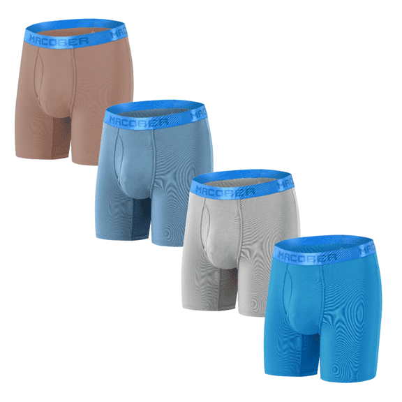 TANBOM Men's Long Leg Elastic Waistband Boxer Briefs Stretch Breathable Soft Tagless Underwear Set of 4 3XL