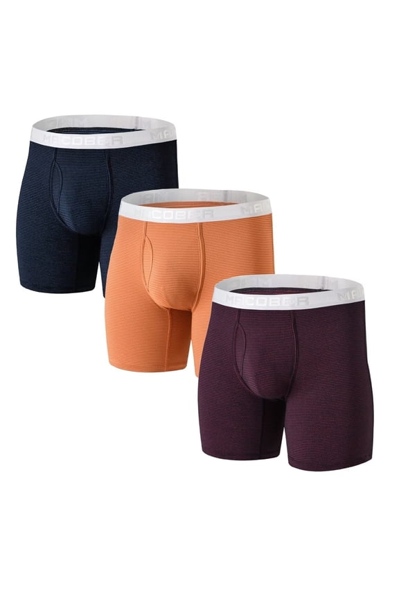 Men's Long - Leg Nylon Boxer Briefs Bulge Pouch Breathable Comfortable Yellow Dark Blue Red M