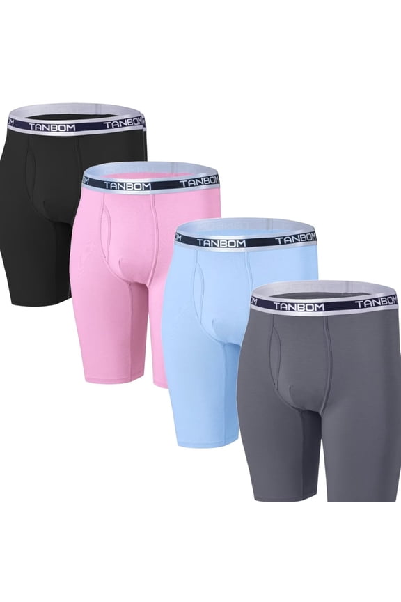 Men's Long-Leg Open Front Bamboo Viscose Boxer Briefs Breathable Comfortable Multi Pack L