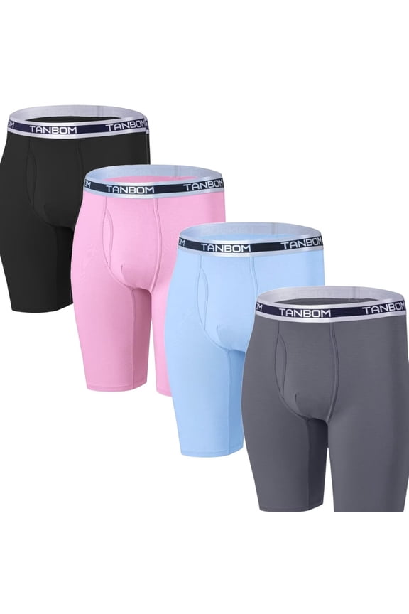 Men's Long-Leg Open Front Bamboo Viscose Boxer Briefs Breathable Comfortable Multi Pack M