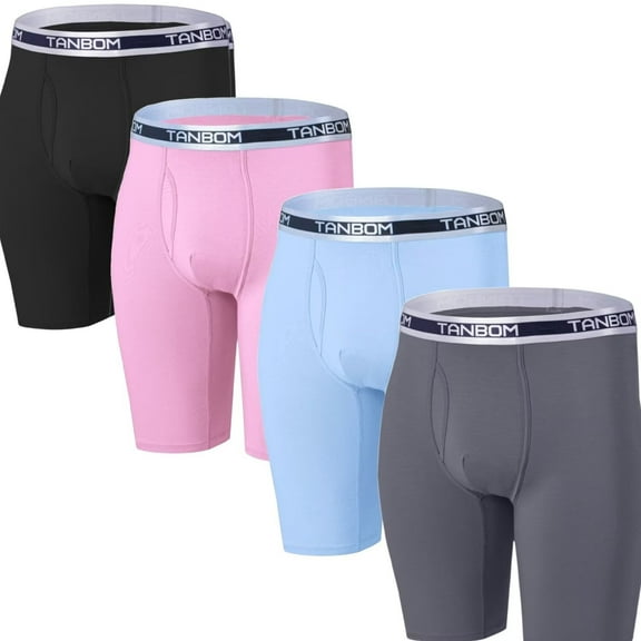 TANBOM Men's Long-Leg Open Front Bamboo Viscose Boxer Briefs Breathable Comfortable Multi Pack XL