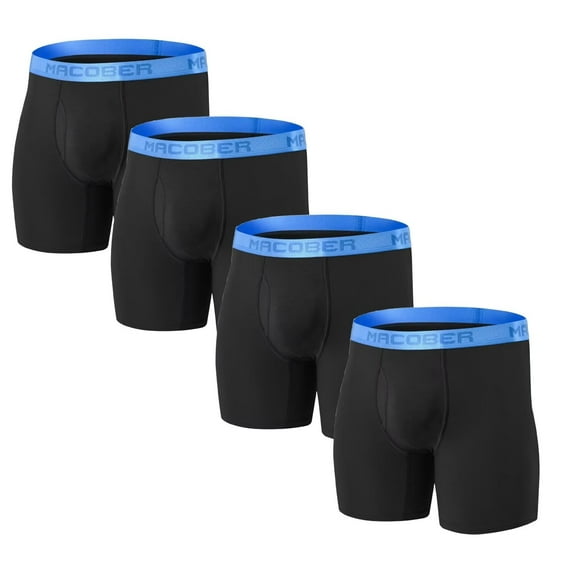 TANBOM Men's Long - Leg Open Front Boxer Briefs Bulge Pouch Bamboo Viscose Breathable Comfortable Black M