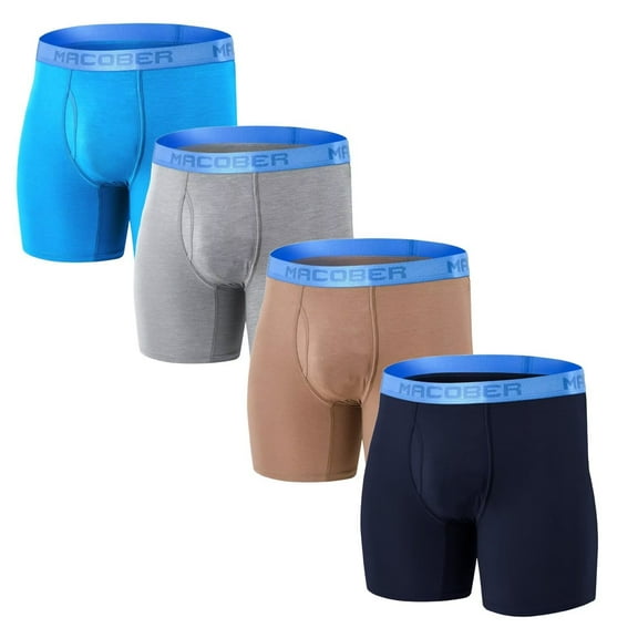 TANBOM Men's Long - Leg Open Front Boxer Briefs Bulge Pouch Bamboo Viscose Breathable Comfortable Multi Pack 2XL