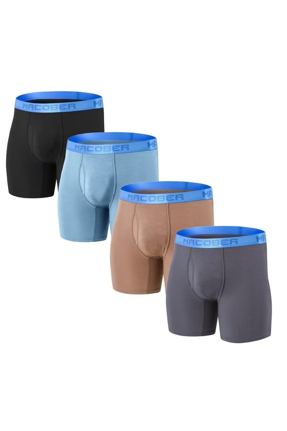 Men's Long - Leg Open Front Boxer Briefs Bulge Pouch Bamboo Viscose Breathable Comfortable Multi Pack M