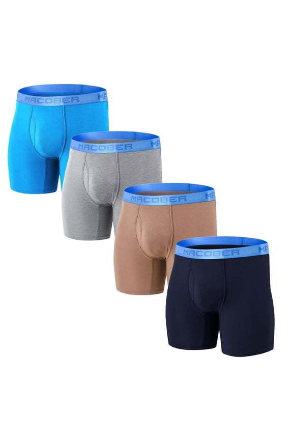 Men's Long - Leg Open Front Boxer Briefs Bulge Pouch Bamboo Viscose Breathable Comfortable Multi Pack XL