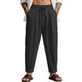 thumbnail image 1 of TANBOM Men's Loose Fit Cotton Casual Drawstring Pants, Black, 1-Pack, L, 1 of 8