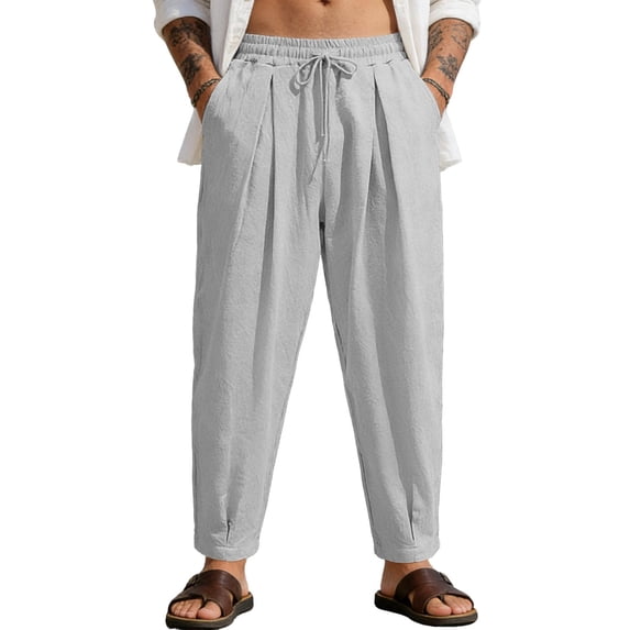 TANBOM Men's Loose Fit Cotton Casual Drawstring Pants, Gray, 1-Pack, 2XL