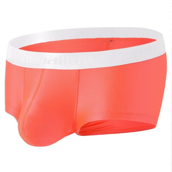 TANBOM Men's Low Rise Nylon Contour Pouch Boxer Briefs, Fluorescent Orange, 1-Pack, XL