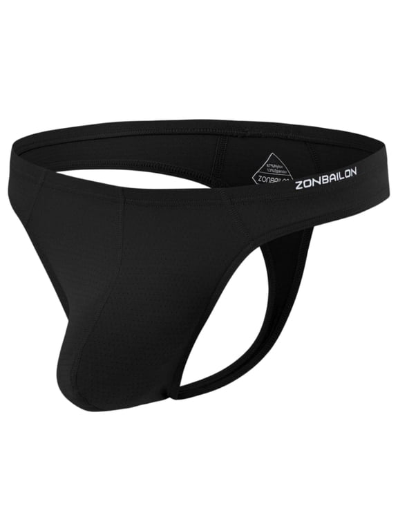 Men's Low Rise Nylon Mesh Breathable Stretch Thong Underwear, Black, 1-Pack, L