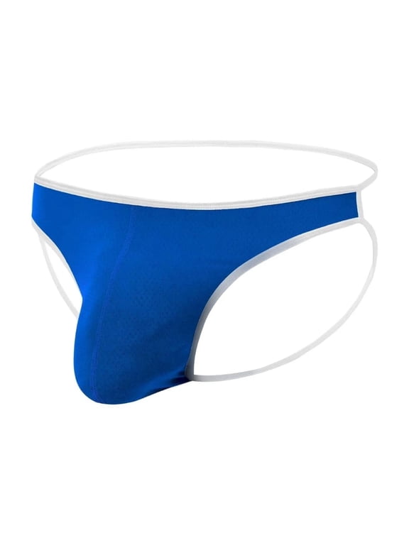Men's Low Rise Tagless Breathable Contour Pouch Thong Underwear, Blue, 1-Pack, M