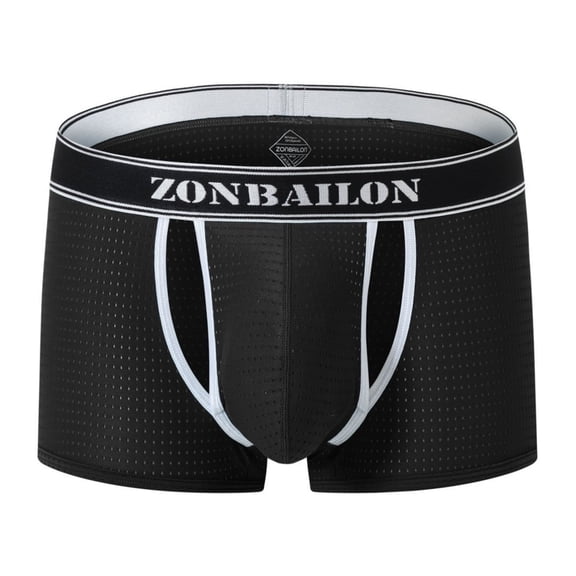 TANBOM Men's Mesh Breathable Boxer Briefs with Contour Pouch Underwear, Black, 1-Pack, M