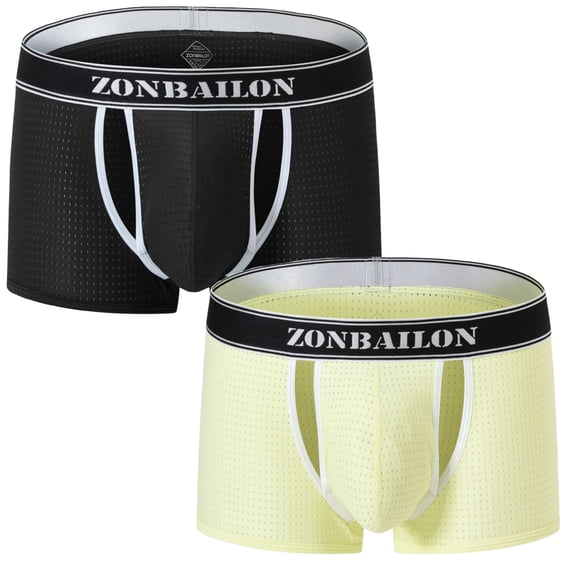 TANBOM Men's Mesh Breathable Boxer Briefs with Contour Pouch Underwear, Black/Yellow, 2-Pack, 3XL