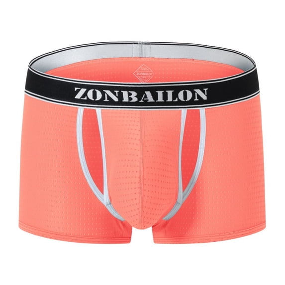 TANBOM Men's Mesh Breathable Boxer Briefs with Contour Pouch Underwear, Orange, 1-Pack, XL