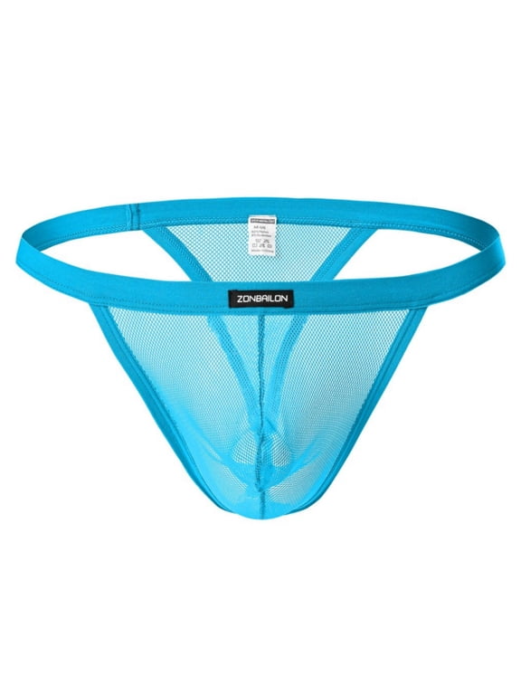 Men's Mesh Breathable Stretch Low Rise Contour Pouch Thong Underwear, Blue, 1-Pack, S