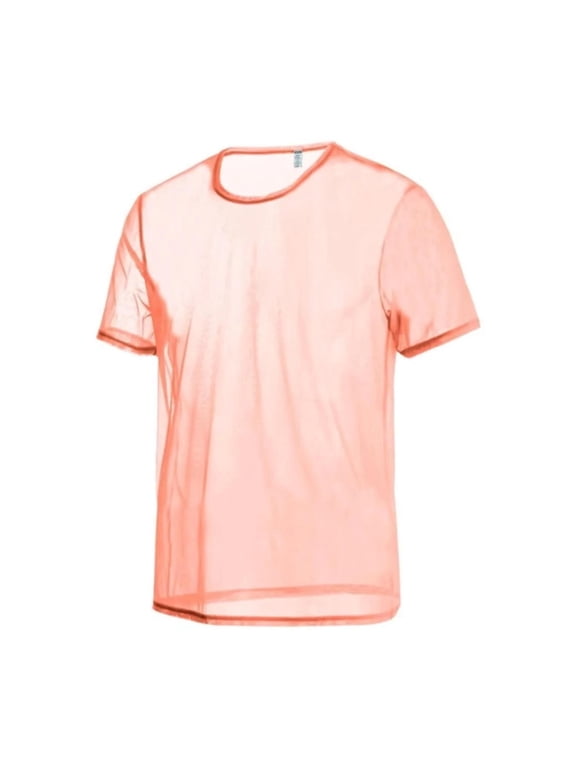 Men's Mesh Lightweight Breathable Casual Short Sleeve T-Shirt Orange 2XL