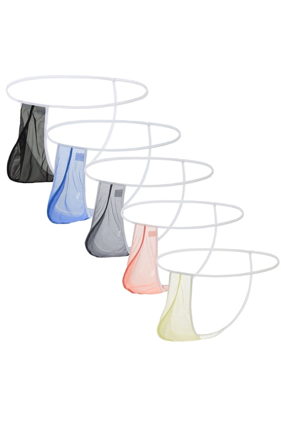 Men's Mesh Lightweight Low Rise Thong Underwear, Assorted Color, 5-Pack, M