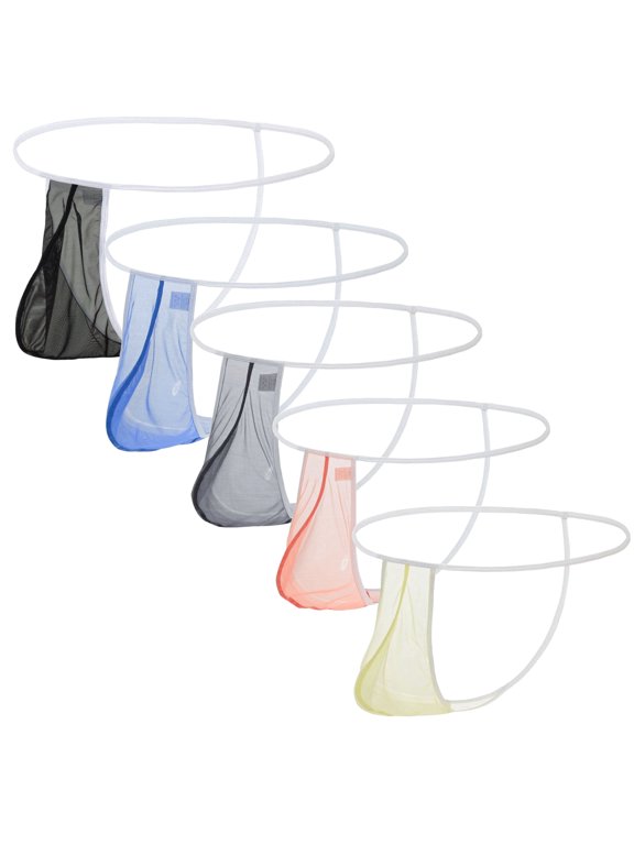 Men's Mesh Lightweight Low Rise Thong Underwear, Assorted Color, 5-Pack, M