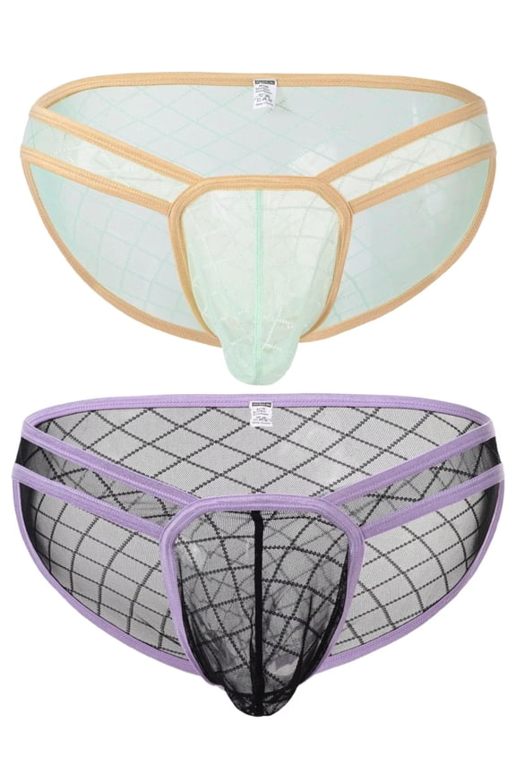 Men's Mesh Triangle Nylon Underwear - Breathable & Lightweight Green/Black M 2-Pack