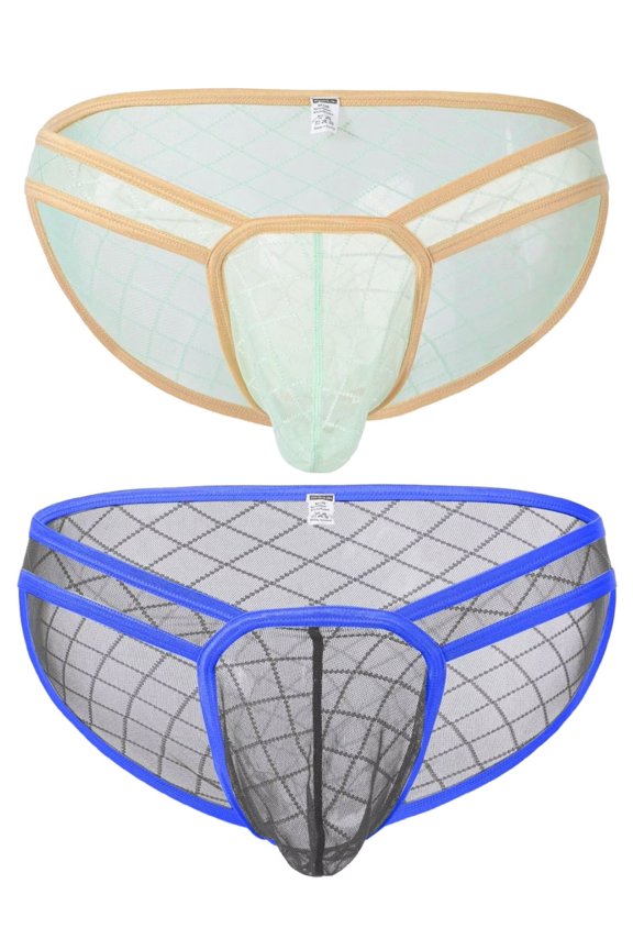 Men's Mesh Triangle Nylon Underwear - Breathable & Lightweight Green/Gray M 2-Pack