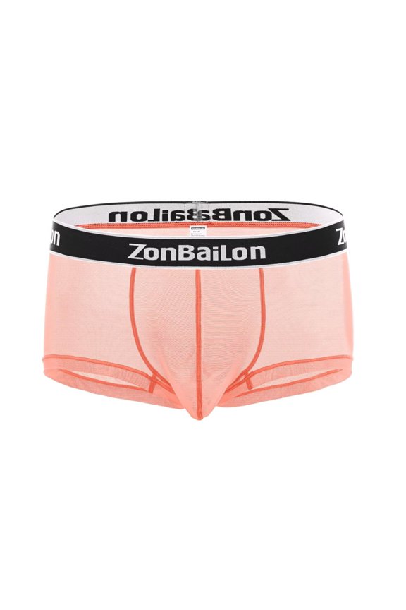 Men's Nylon Mesh Boxer Briefs - 3D Pouch, Comfortable & Breathable Orange M