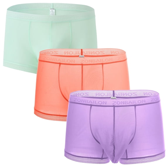 TANBOM Men's Nylon Mesh Breathable Boxer Briefs Underwear with Bulge Pouch, Light Green/Orange/Purple, 3-Pack, 2XL