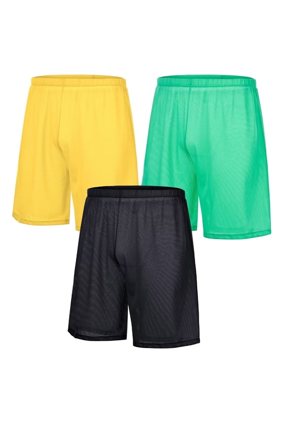 Men's Nylon Mesh Five Pants Casual Comfortable Breathable Yellow Green Black M