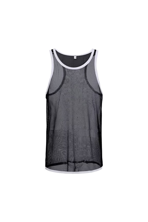 Men's Nylon See Through Mesh Vest Transparent Lightweight Stylish Casual Comfort Black 2XL