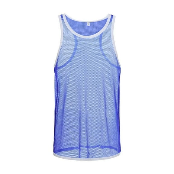 TANBOM Men's Nylon See Through Mesh Vest Transparent Lightweight Stylish Casual Comfort Blue L