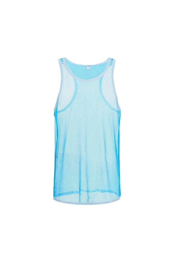 Men's Nylon See Through Mesh Vest Transparent Lightweight Stylish Casual Comfort Lake Blue 3XL