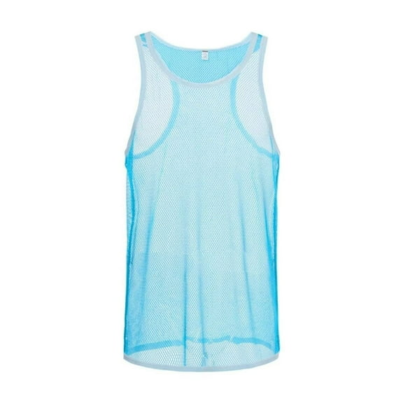 TANBOM Men's Nylon See Through Mesh Vest Transparent Lightweight Stylish Casual Comfort Lake Blue M