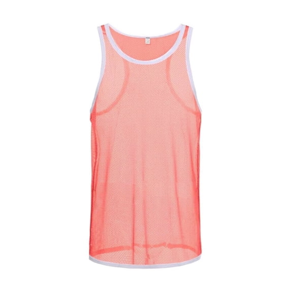 TANBOM Men's Nylon See Through Mesh Vest Transparent Lightweight Stylish Casual Comfort Orange 2XL