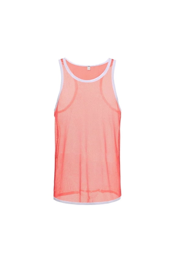 Men's Nylon See Through Mesh Vest Transparent Lightweight Stylish Casual Comfort Orange 2XL