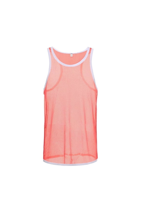 Men's Nylon See Through Mesh Vest Transparent Lightweight Stylish Casual Comfort Orange M