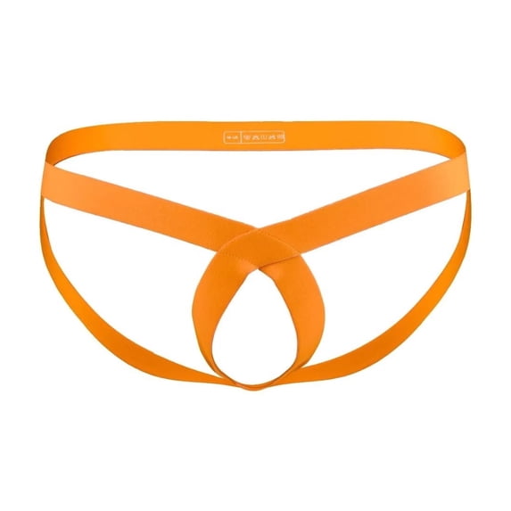 TANBOM Men's Cross Front Strap Ventilated Pouch Nylon Stretch Thong Underwear, Orange,1-Pack, L