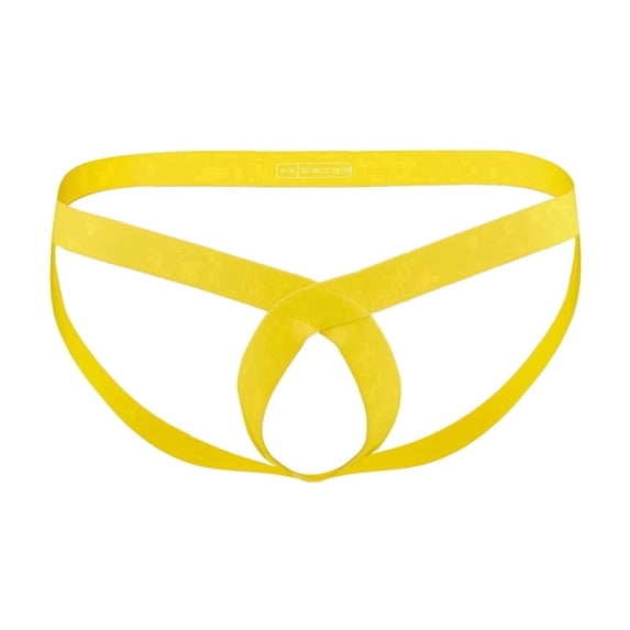 TANBOM Men's Cross Front Strap Ventilated Pouch Nylon Stretch Thong Underwear, Yellow,1-Pack, XXL
