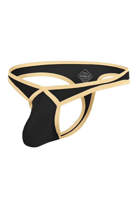 Men's Nylon Sexy Thong Underwear Precise Coverage Bulge Pouch Breathable Comfortable BBlack XXL