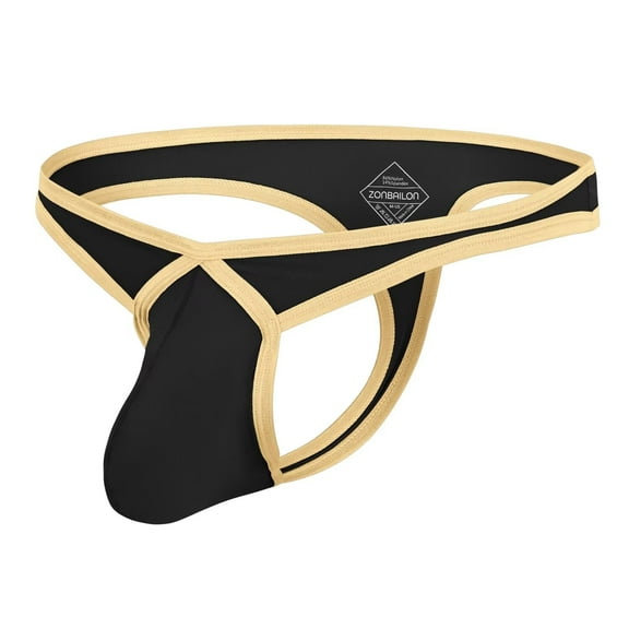 TANBOM Men's Nylon Sexy Thong Underwear Precise Coverage Bulge Pouch Breathable Comfortable Black M