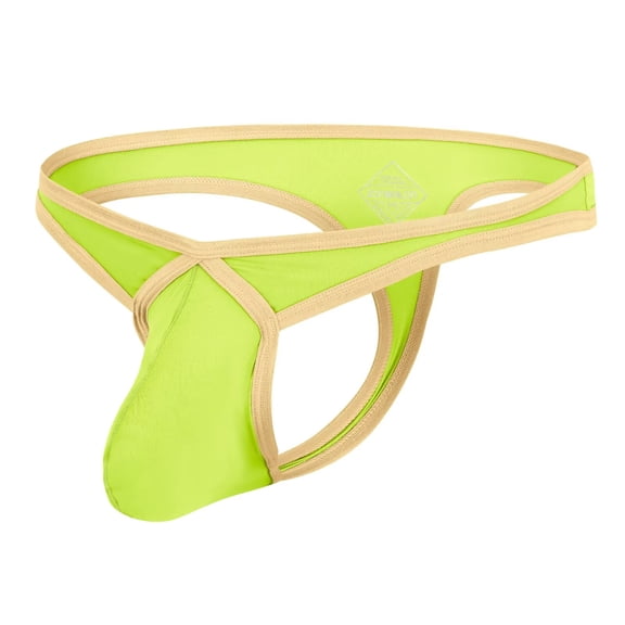 TANBOM Men's Nylon Sexy Thong Underwear Precise Coverage Bulge Pouch Breathable Comfortable Fluorescent Green L