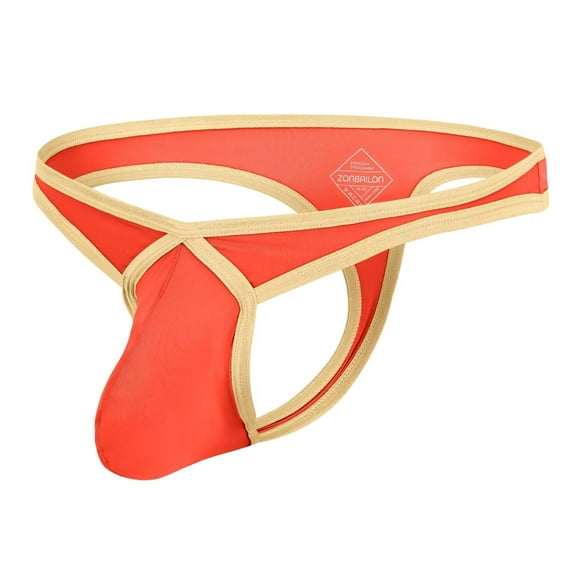 TANBOM Men's Nylon Sexy Thong Underwear Precise Coverage Bulge Pouch Breathable Comfortable Orange Red M