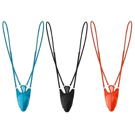TANBOM Men's Nylon Sexy Thong with Adjustable Elastic Suspender Personality Soft Blue Black Orange M