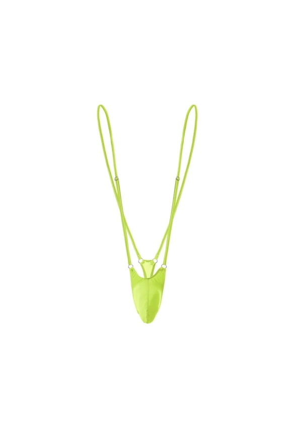 Men's Nylon Sexy Thong with Adjustable Elastic Suspender Personality Soft Fluorescent Green M