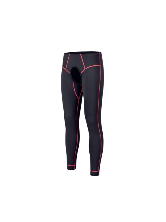Men's Nylon Thermal Pants Comfortable Open Crotch Warm Elasticity Breathability Stylish Colors Black M