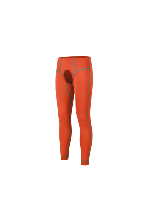 Men's Nylon Thermal Pants Comfortable Open Crotch Warm Elasticity Breathability Stylish Colors Orange L