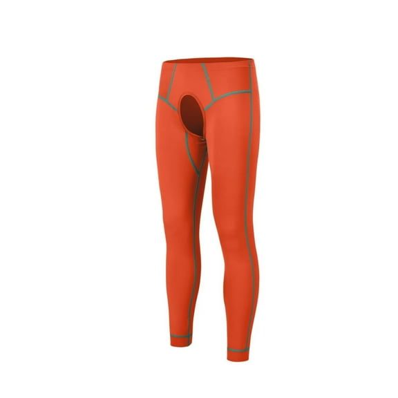 TANBOM Men's Nylon Thermal Pants Comfortable Open Crotch Warm Elasticity Breathability Stylish Colors Orange XL