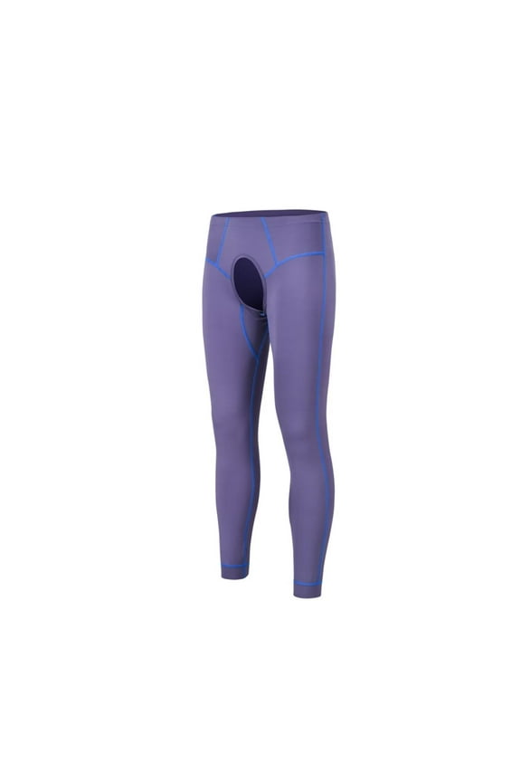 Men's Nylon Thermal Pants Comfortable Open Crotch Warm Elasticity Breathability Stylish Colors Purple L