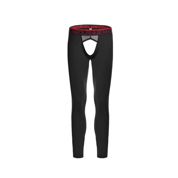 TANBOM Men's Nylon Thermal Pants Open Crotch Stylish Design with Mesh Butt for Comfort Warmth Elasticity Breathability Black S